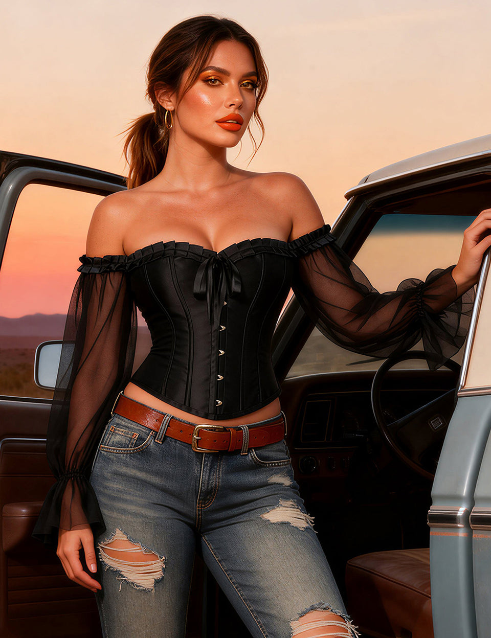 Black Lantern Long Sleeves Palace Style Corset
