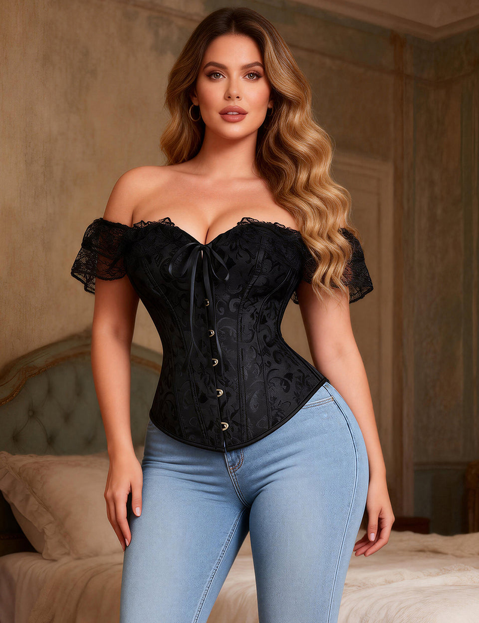 off Shoulder Lace Corsets with Panties