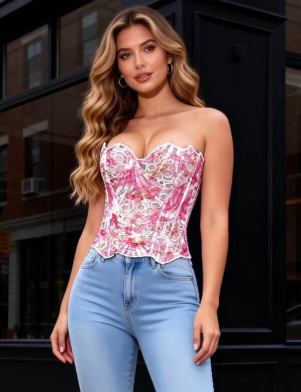 Printing Hollow Lace-up Court-style Corset